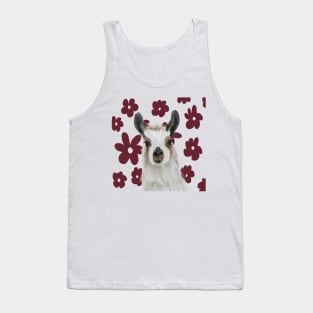 Llama | Burgundy Red Retro Flowers | Llama Lovers gift Tank Top